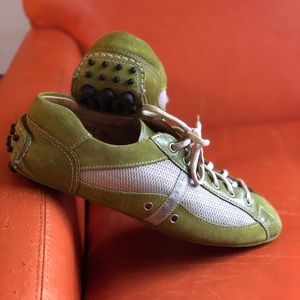 Prada Car Shoe green suede/silvermesh driving shoe